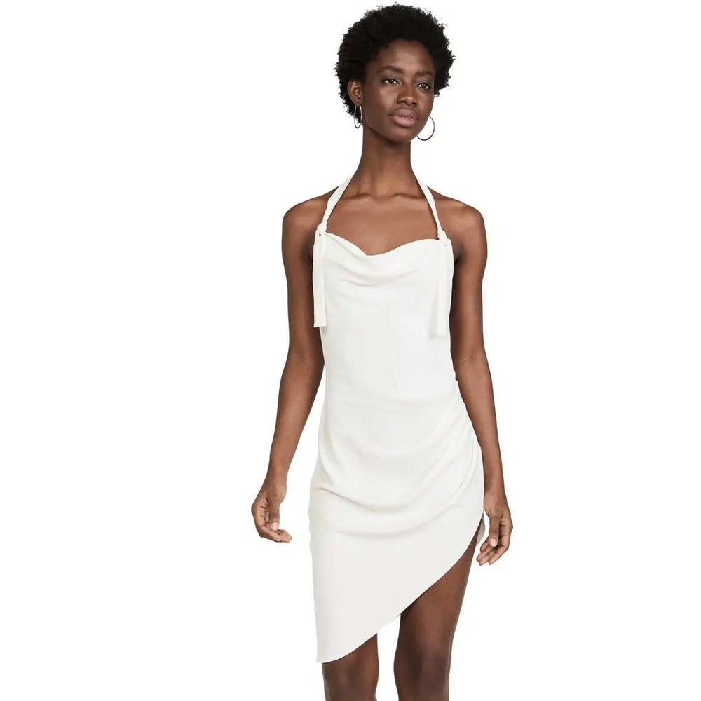 Revolve Amanda Uprichard Maxwell  White Cowl Neck Asymmetrical Hem  Dress NWT LG